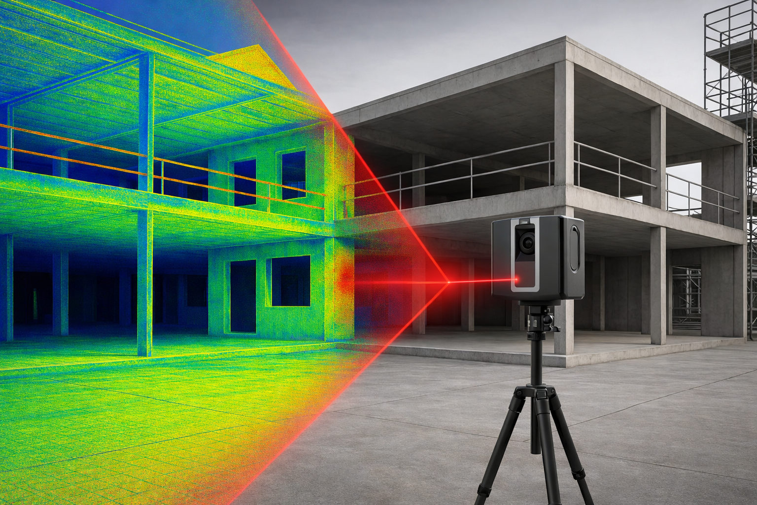 3D laser scanner capturing point cloud data of a building